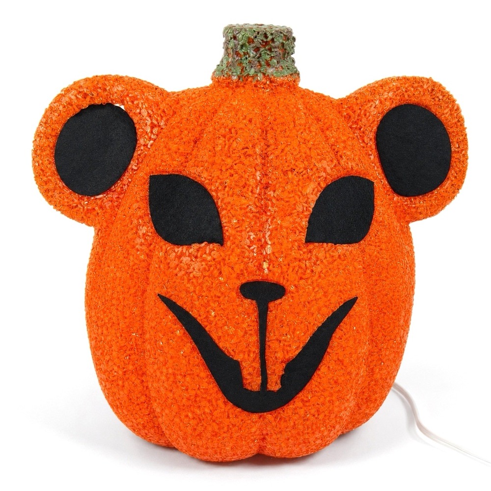 VTG Kmart Seasons Melted Plastic Popcorn Lighted Pumpkin Mouse Halloween Y2K 9"